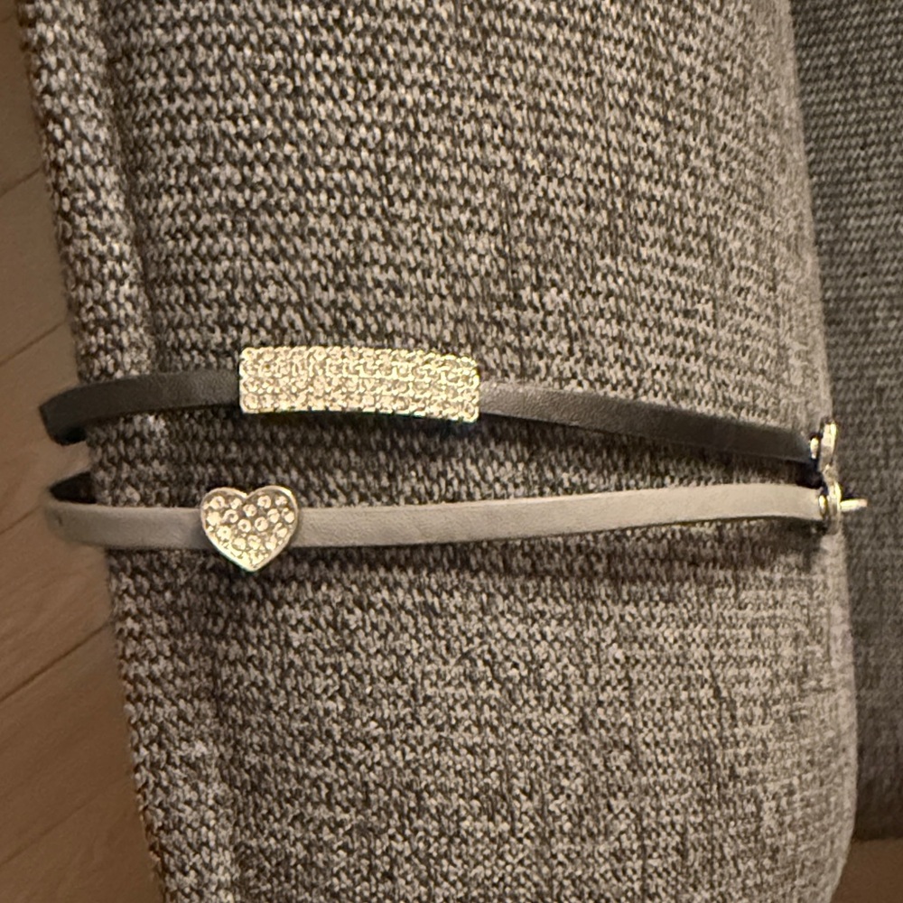 Thin Rhinestone Bracelets in Black and Light Gray